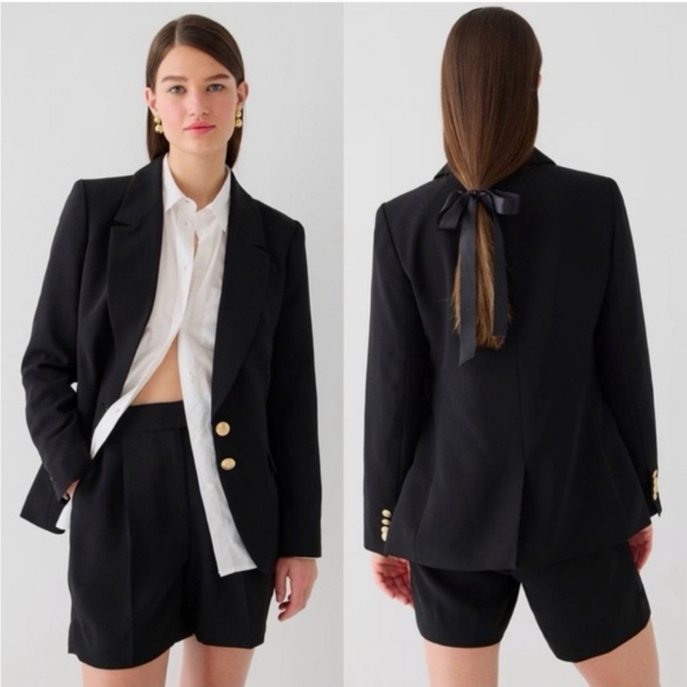 J Crew Sz 10 Willa Suit blazer jacket black golden buttons BP416